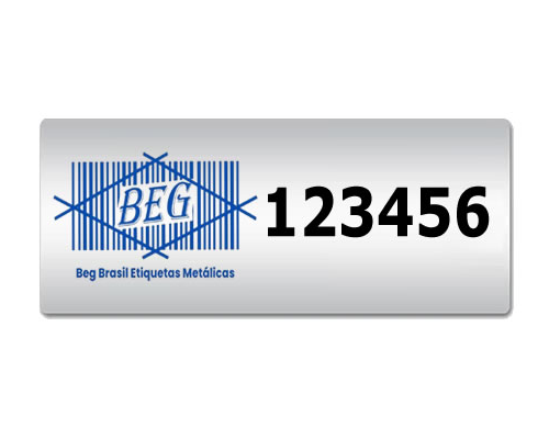 Etiqueta patrimonial BEG Brasil com numeração sequencial